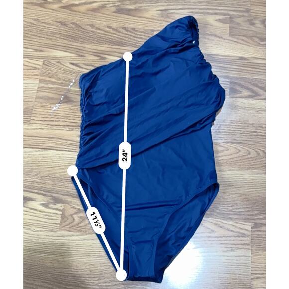 LA BLANCA  Island Goddess Shirred One Shoulder One Piece - Indigo size 16 - Picture 5 of 11